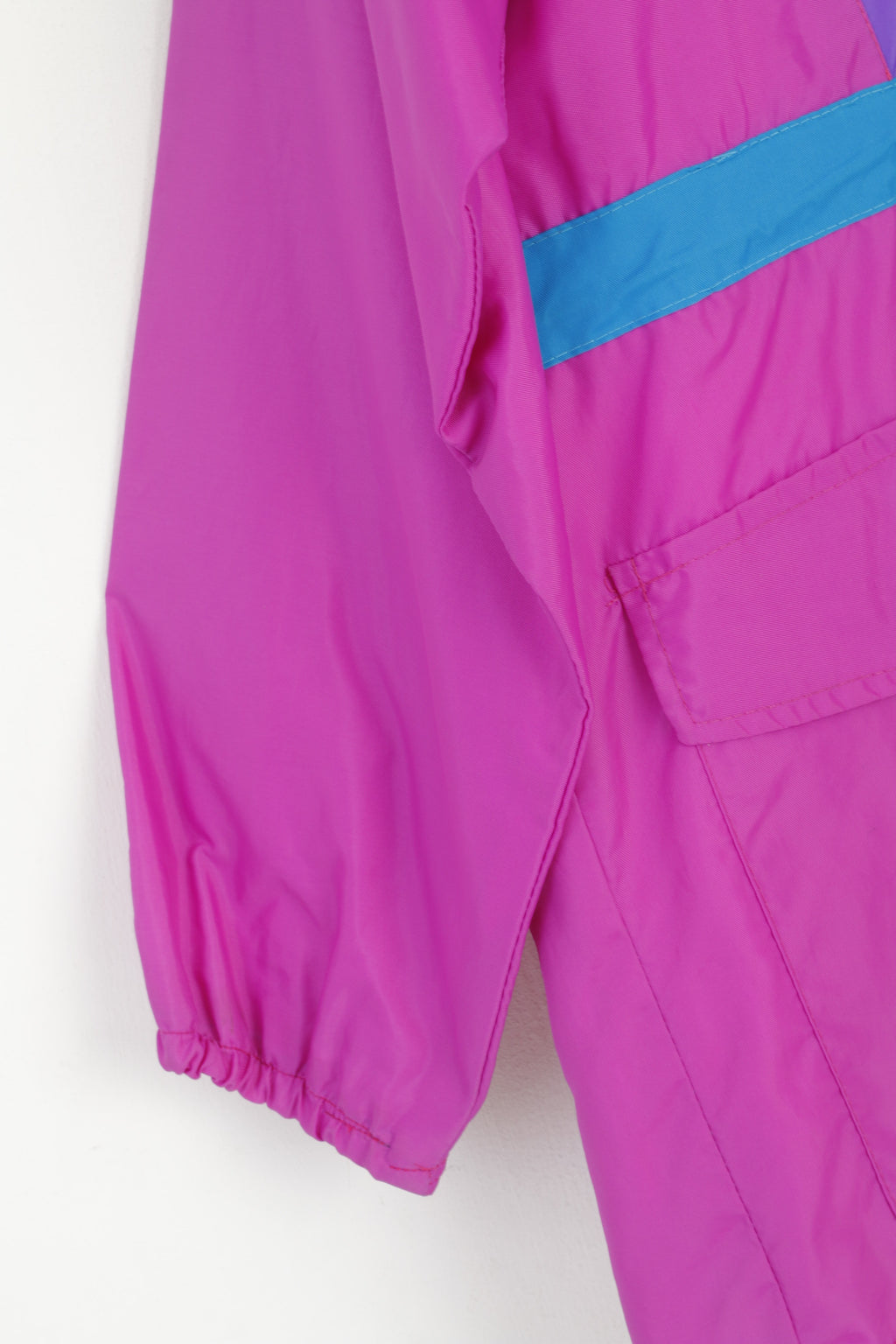 Vintage Men M Jacket Pink Nylon Waterproof  Full Zipper Hidden Hood Retro Festival