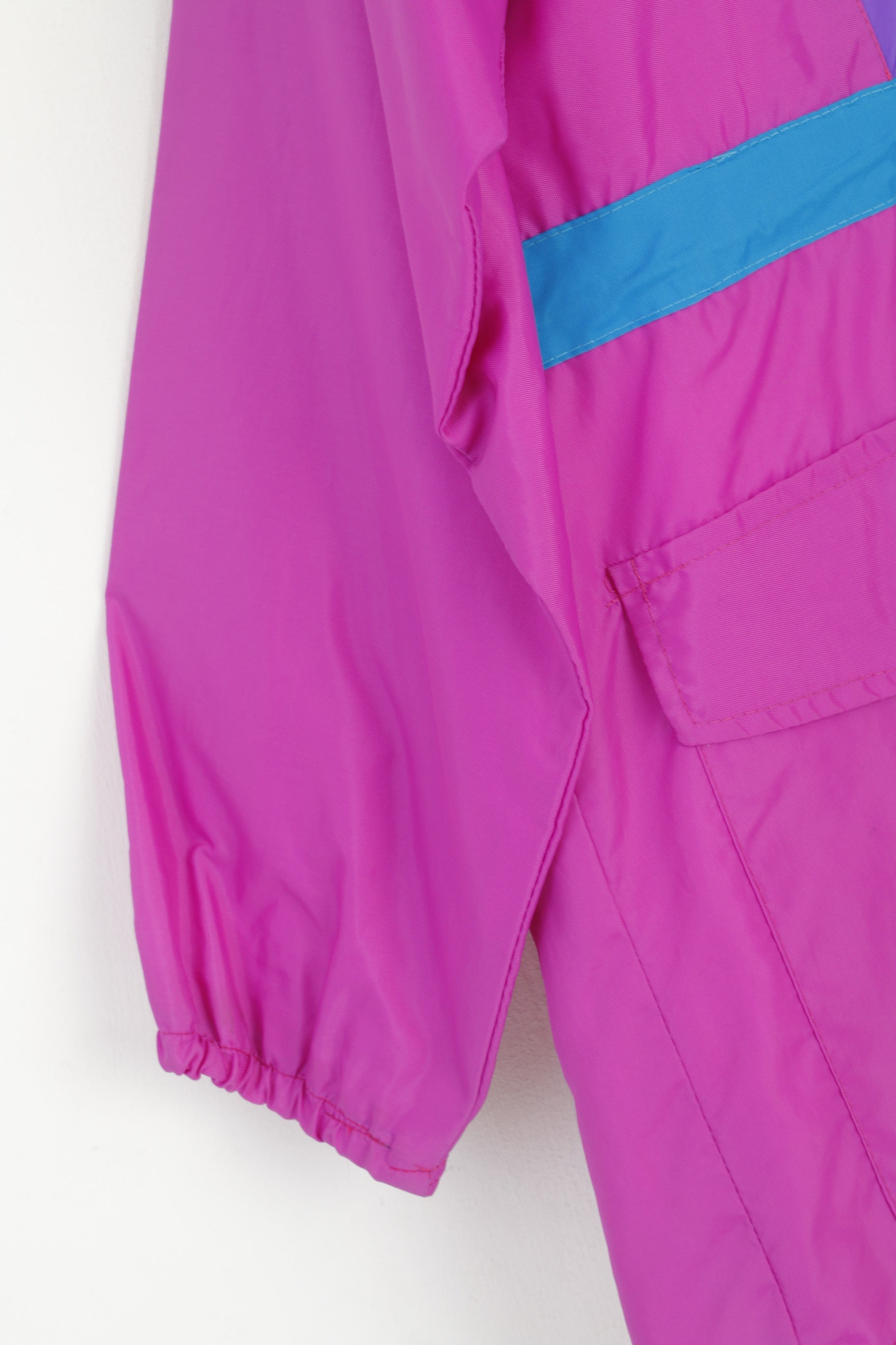 Vintage Men M Jacket Pink Nylon Waterproof  Full Zipper Hidden Hood Retro Festival