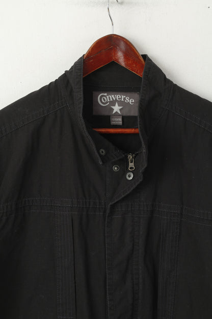 Converse Men XL Jacket Black Cotton Zip Up Pockets Skateboard Casual Lightweight Top