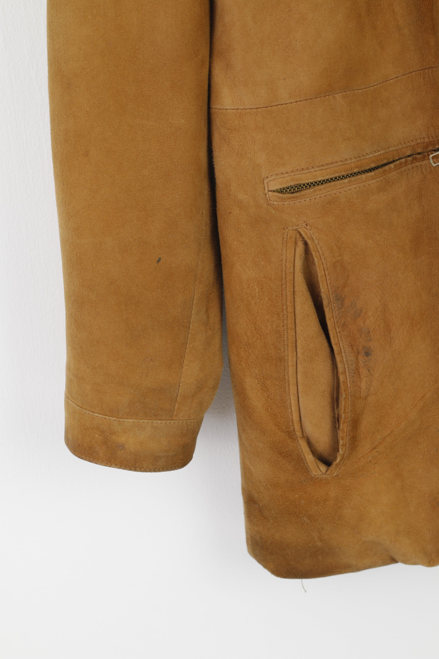 Massimo Datti Roma Hommes 50 S Veste Camel Cuir vintage 90s Full Zipper Top