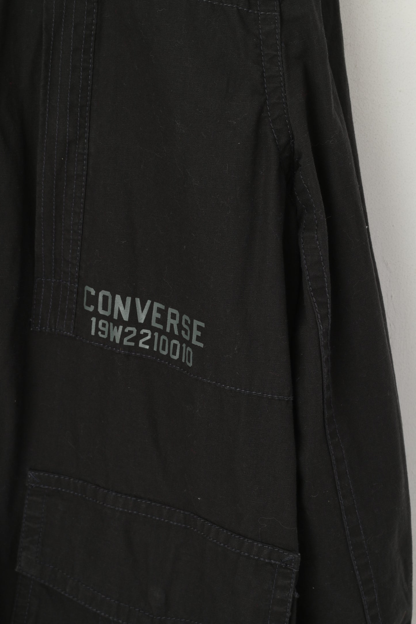 Converse Men XL Jacket Black Cotton Zip Up Pockets Skateboard Casual Lightweight Top