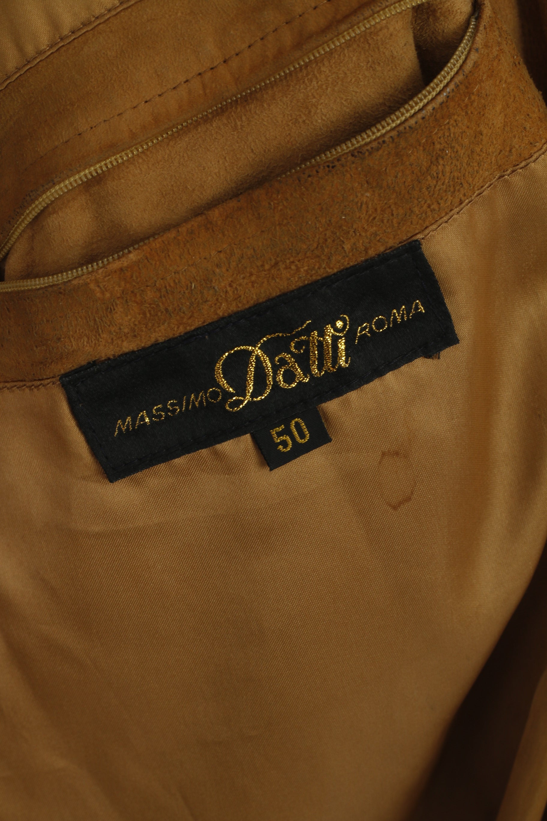 Massimo Datti Roma Hommes 50 S Veste Camel Cuir vintage 90s Full Zipper Top