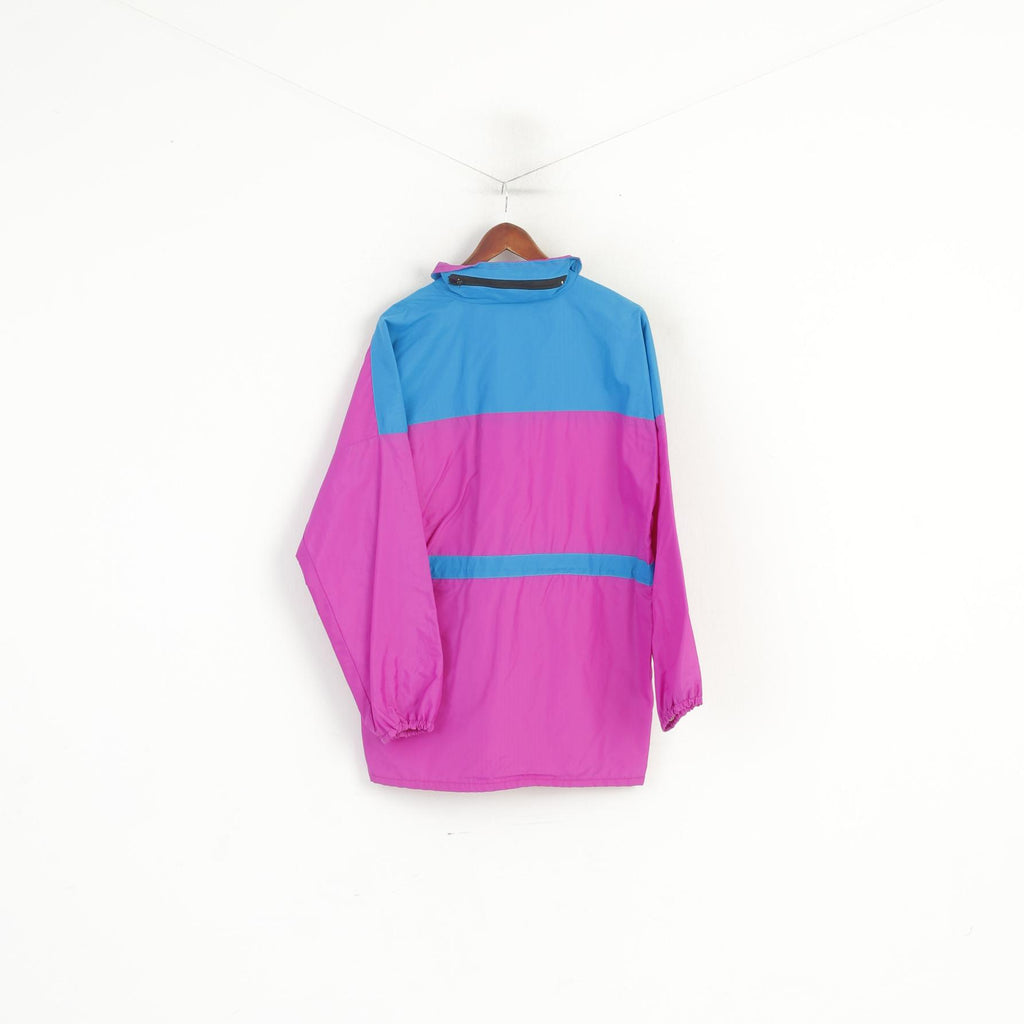 Vintage Men M Jacket Pink Nylon Waterproof  Full Zipper Hidden Hood Retro Festival