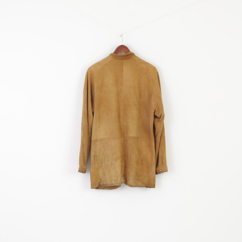 Massimo Datti Roma Hommes 50 S Veste Camel Cuir vintage 90s Full Zipper Top