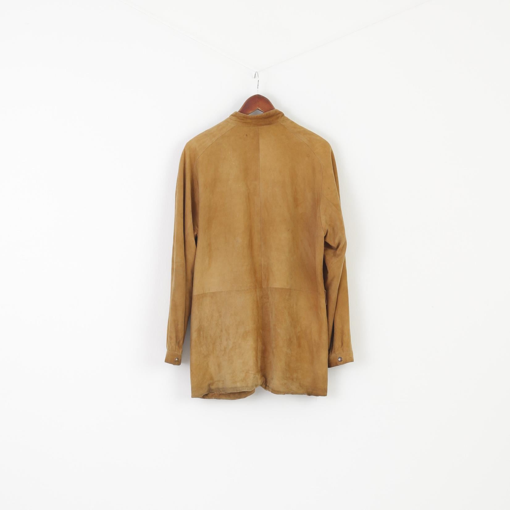 Massimo Datti Roma Hommes 50 S Veste Camel Cuir vintage 90s Full Zipper Top