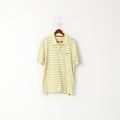 Adidas Men XL Polo Shirt Yellow Retro Cotton Striped Detailed Buttons Stretch Top