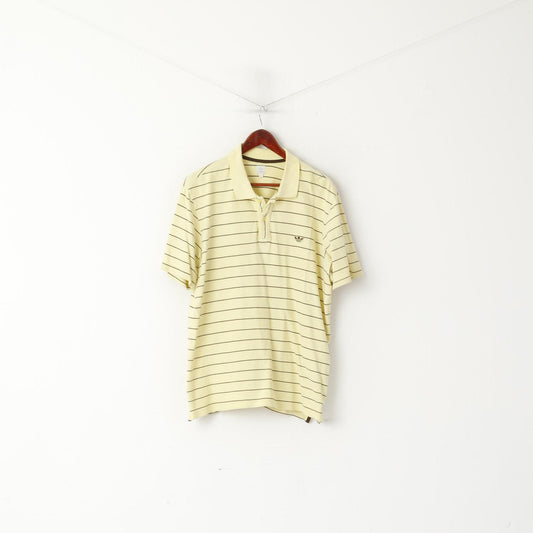 Adidas Homme XL Polo Jaune Rétro Coton Rayé Boutons Détaillés Haut Stretch