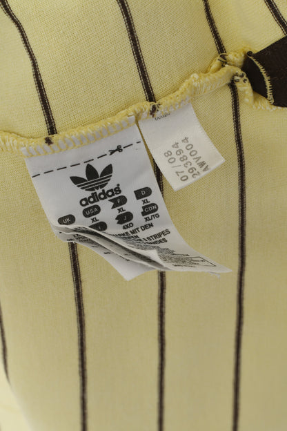 Adidas Men XL Polo Shirt Yellow Retro Cotton Striped Detailed Buttons Stretch Top