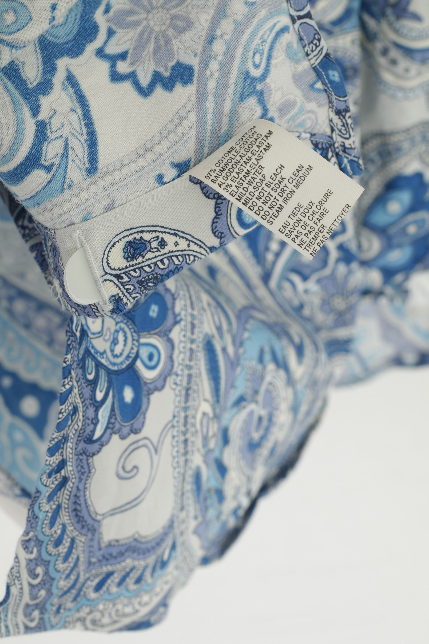 Caliban Men 38 15 S Casual Shirt Blue Cotton Blue Printed Floral Retro Long Sleeve Top