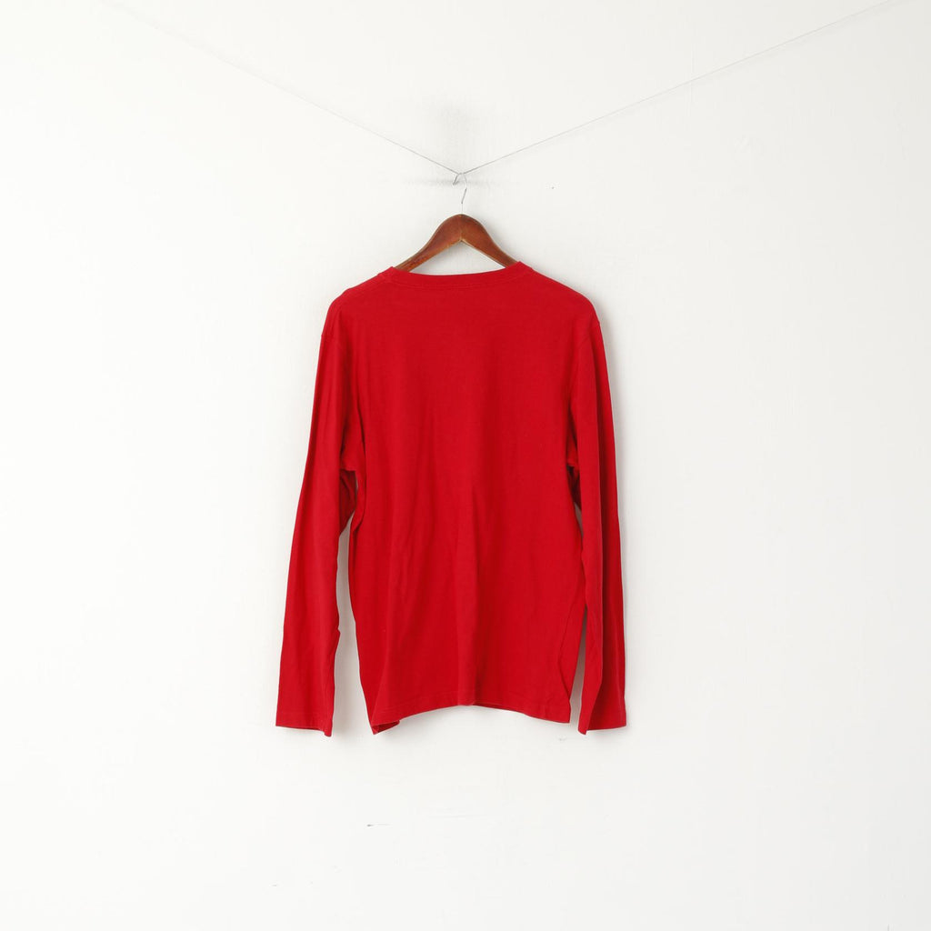 Timberland Men M Long Sleeved Shirt Red Cotton Regular Fit Graphic Earthkeepers Top