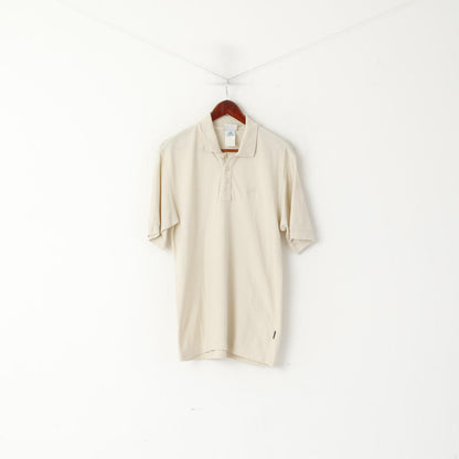 Adidas Men 38/40 M Polo Shirt Beige Cotton Vintage Classic Plain Short Sleeve Top