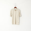 Adidas Men 38/40 M Polo Shirt Beige Cotton Vintage Classic Plain Short Sleeve Top