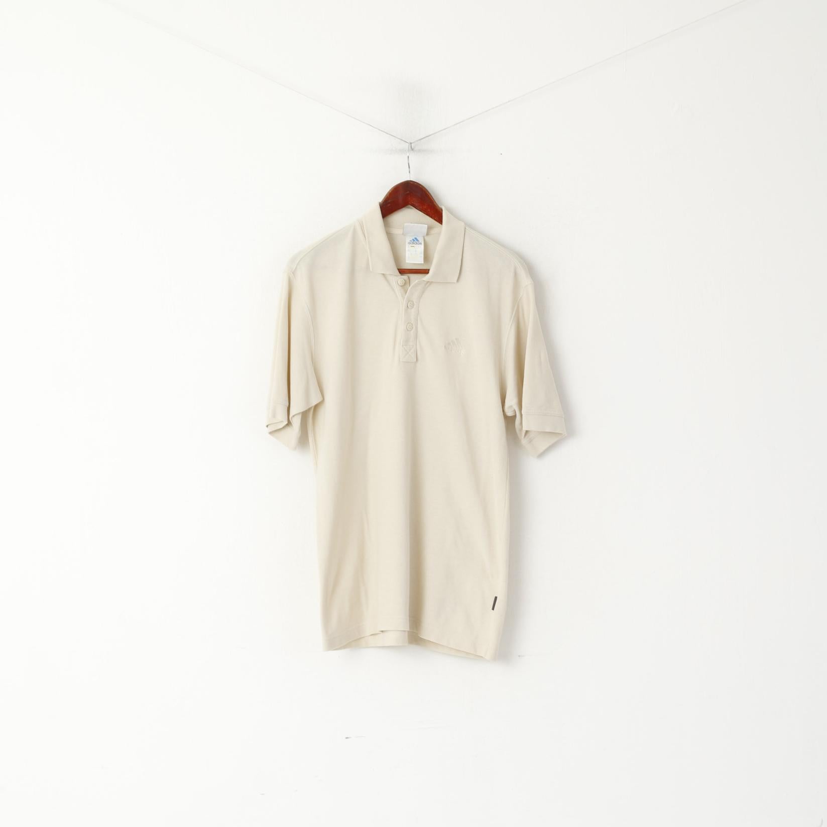 Adidas Men 38/40 M Polo Shirt Beige Cotton Vintage Classic Plain Short Sleeve Top
