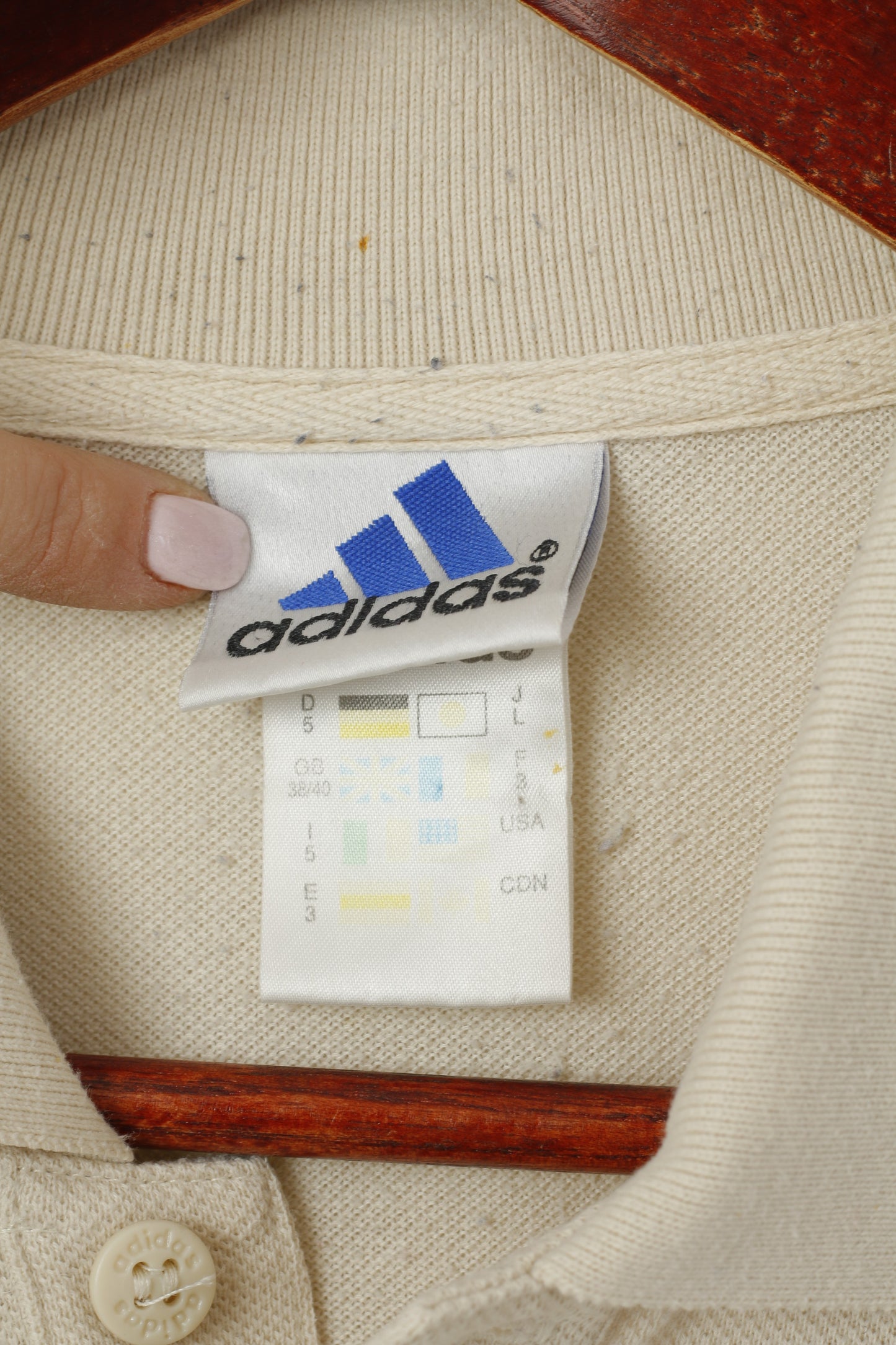 Polo Adidas da uomo 38/40 M. Maglietta a maniche corte classica vintage in cotone beige