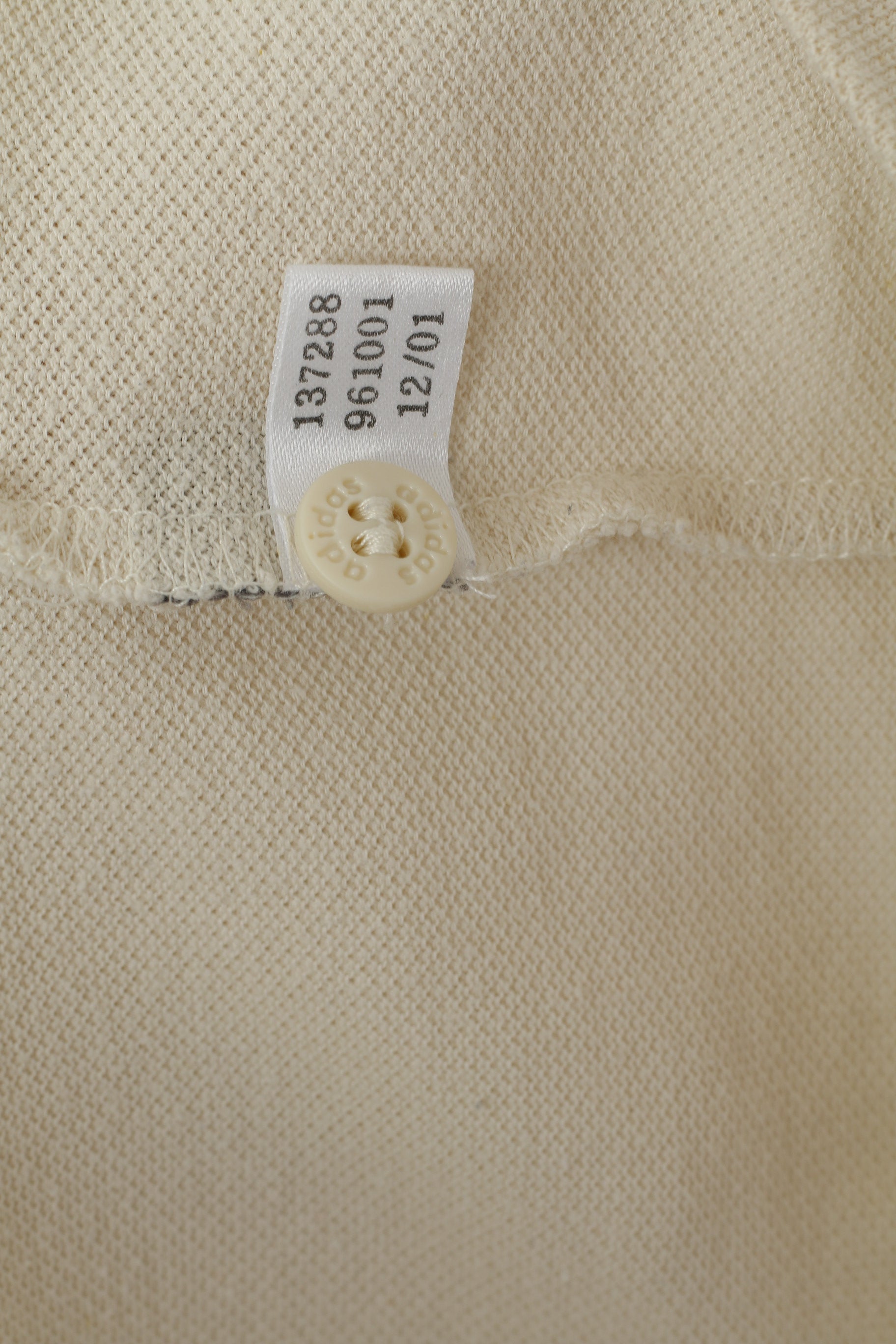 Adidas Men 38/40 M Polo Shirt Beige Cotton Vintage Classic Plain Short Sleeve Top