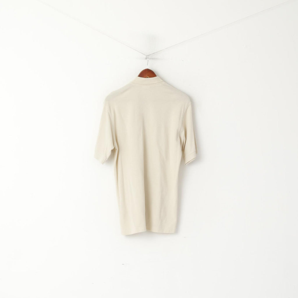 Adidas Men 38/40 M Polo Shirt Beige Cotton Vintage Classic Plain Short Sleeve Top