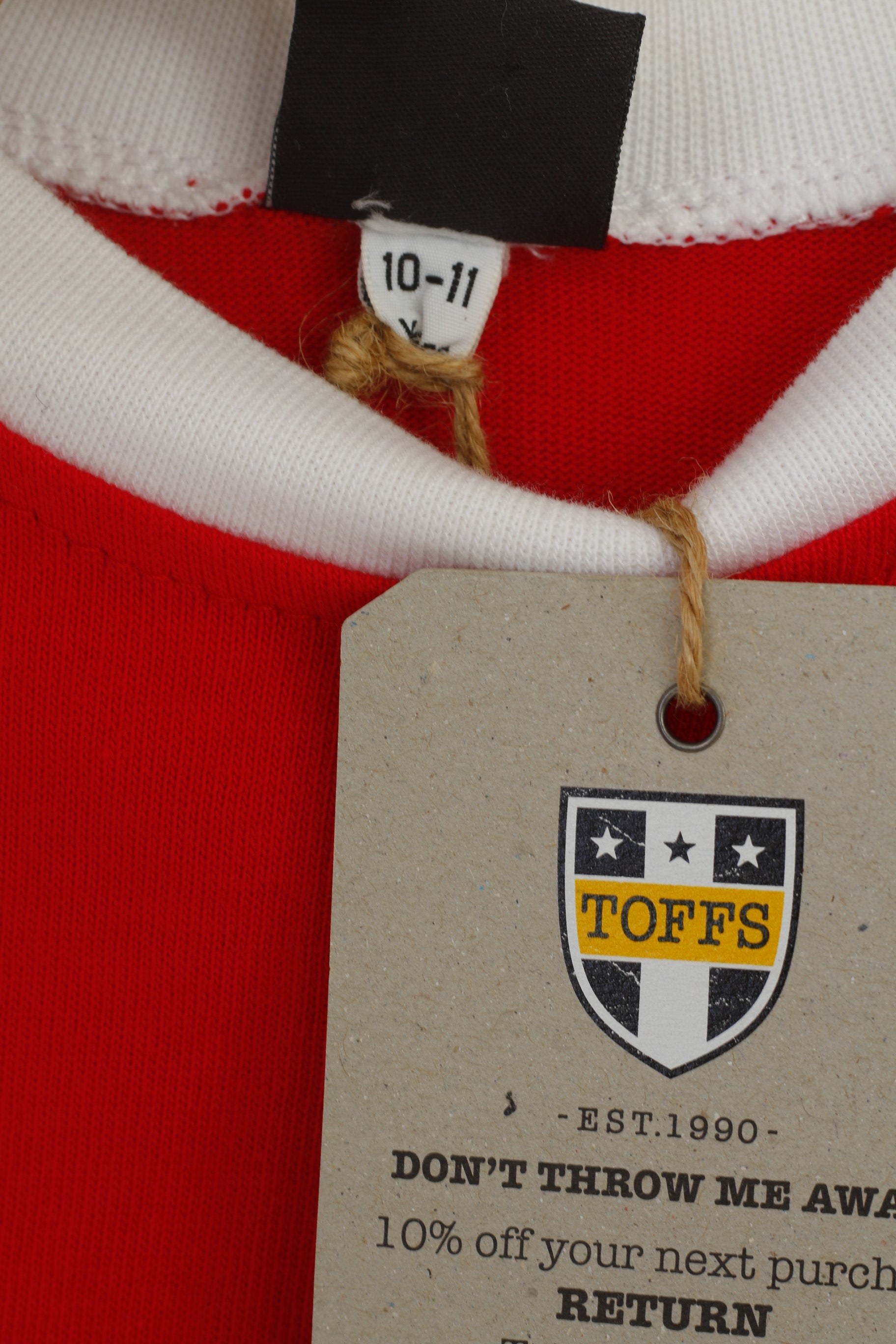 Nouveau Toffs garçons 10-11 âge chemise rouge coton Arsenal Football Joe haut