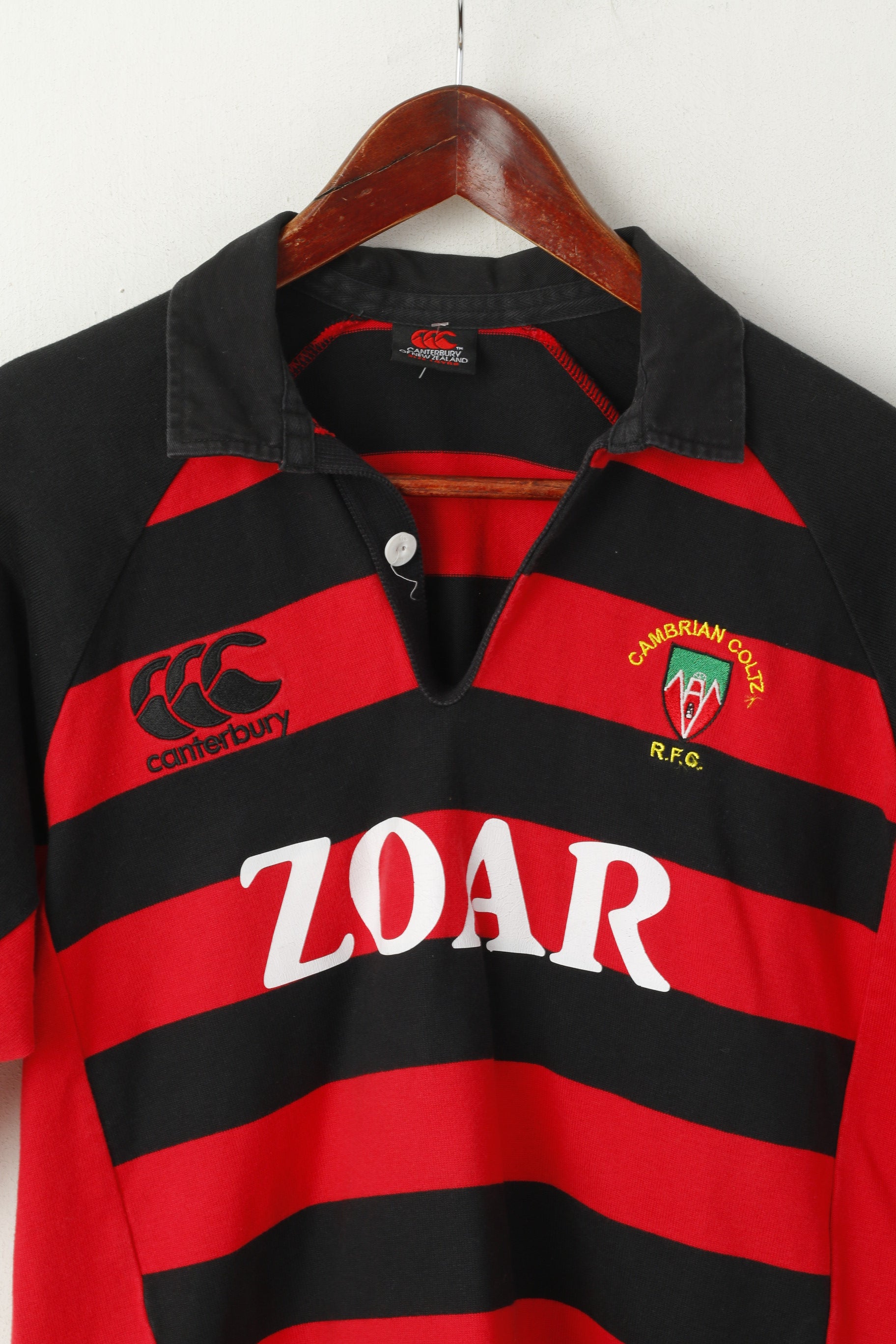 Polo Canterbury Od New Zealand Youth 14 Age Nero Rosso Cambrian Coltz Rugby Top