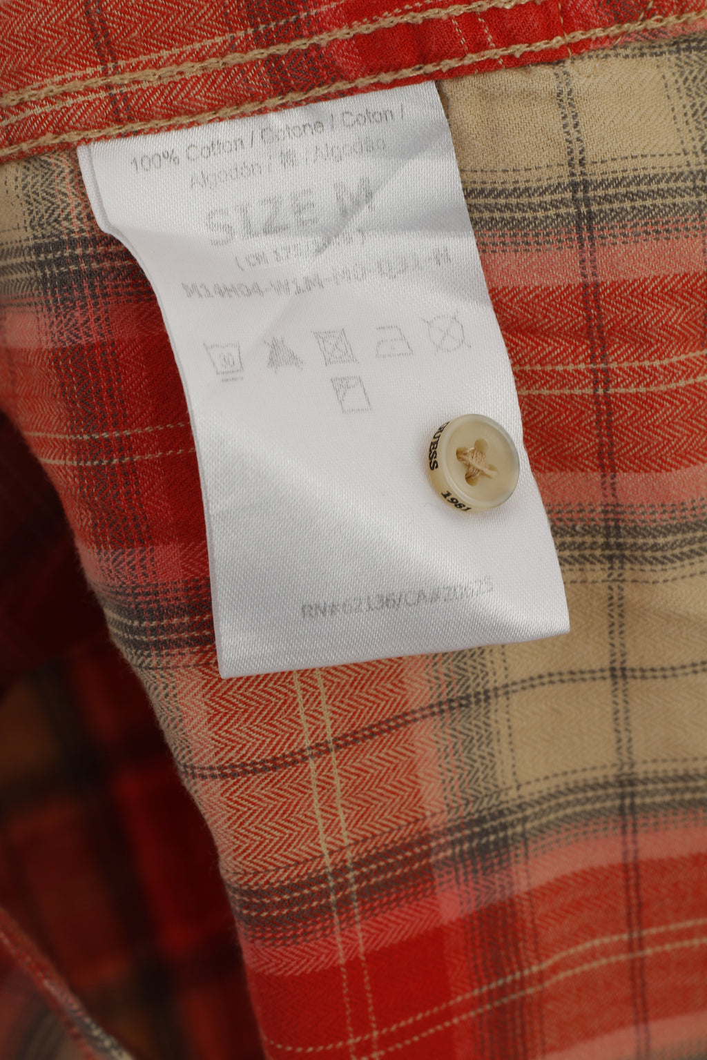 Guess Los Angeles Men M Casual Shirt Red Check Snaps Slim Fit Long Sleeve Cotton