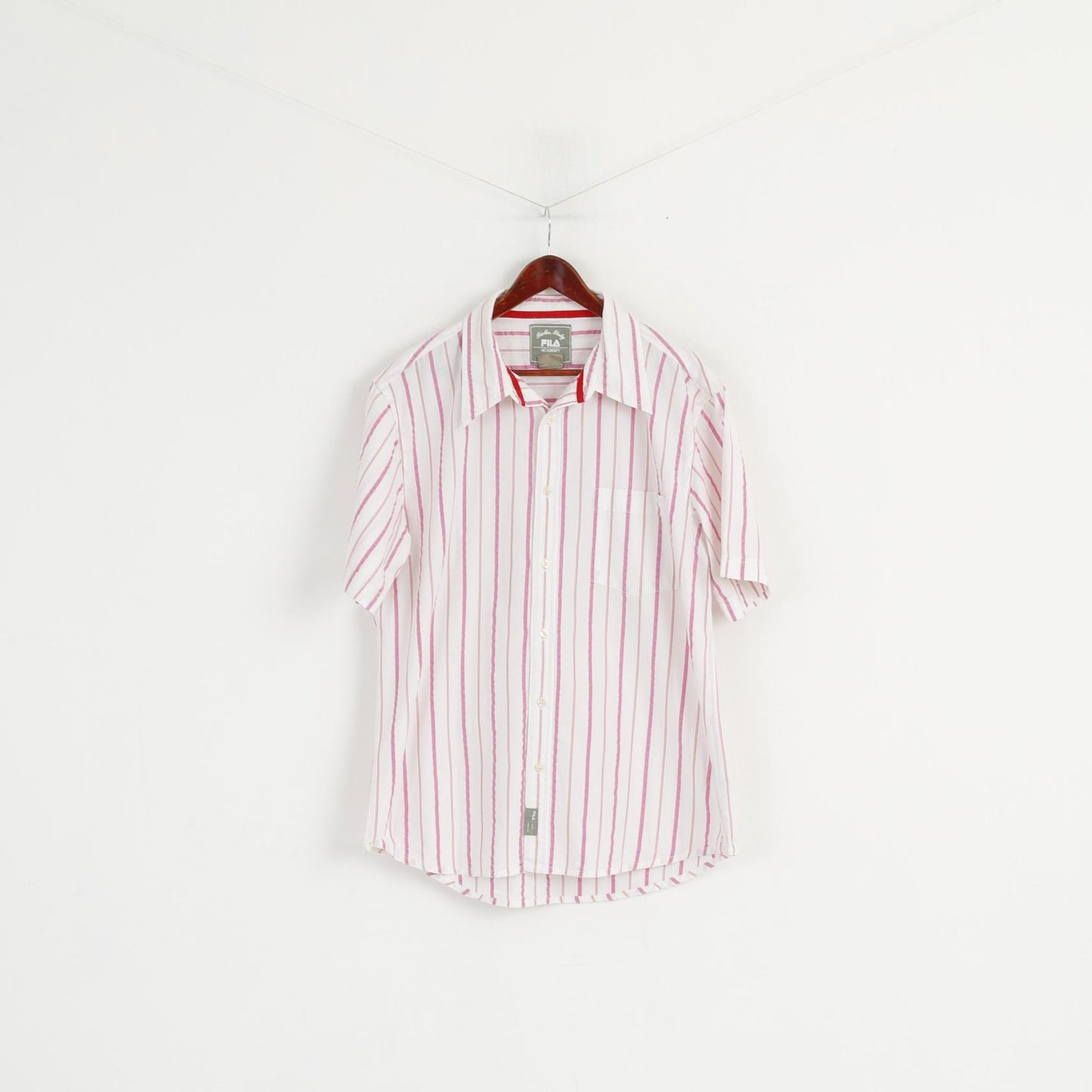 Fila Academy Men XL Casual Shirt White Pink Striped Biella Italy Cotton Top