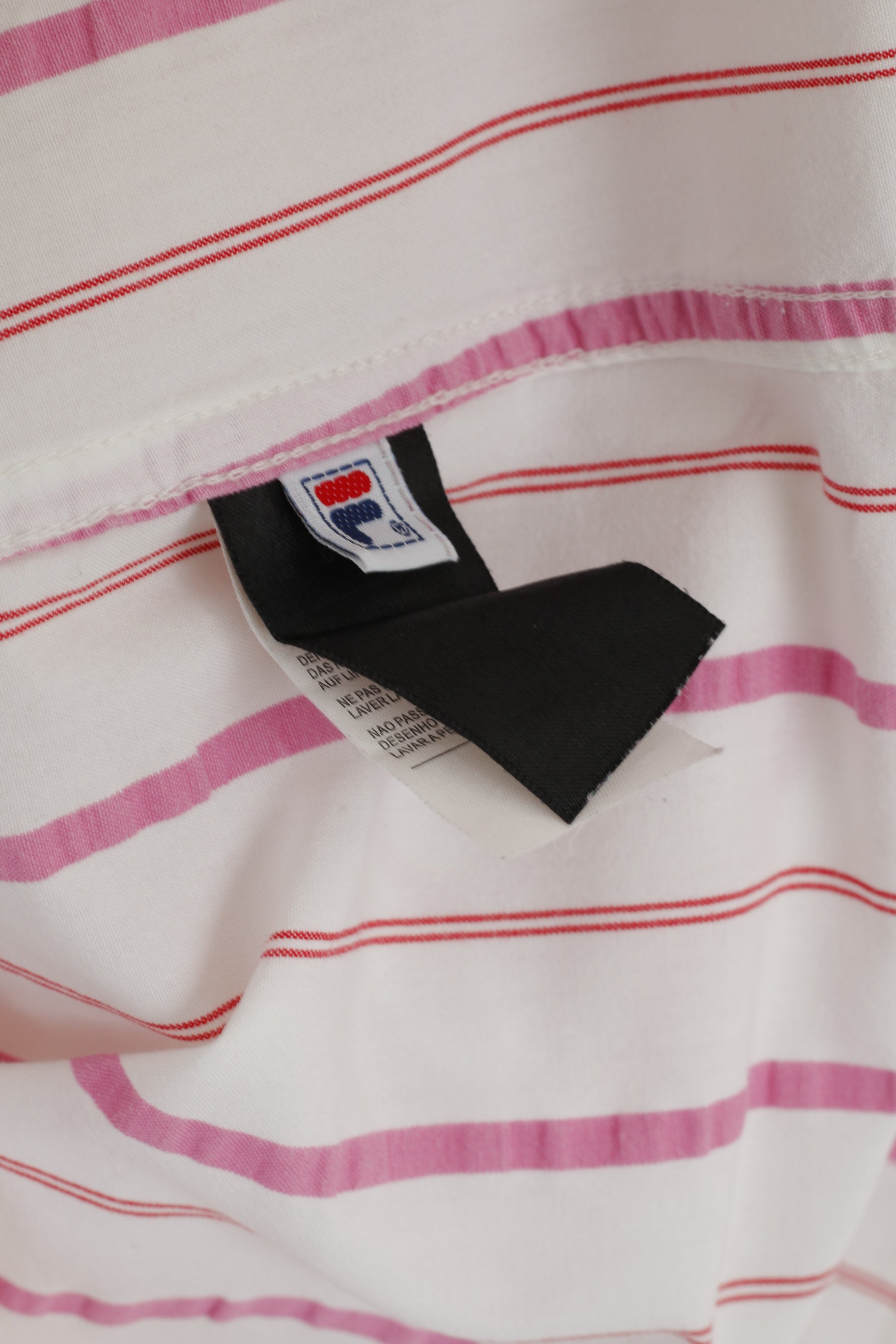 Fila Academy Men XL Casual Shirt White Pink Striped Biella Italy Cotton Top