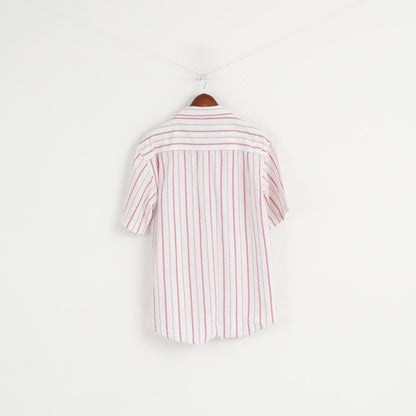 Fila Academy Men XL Casual Shirt White Pink Striped Biella Italy Cotton Top