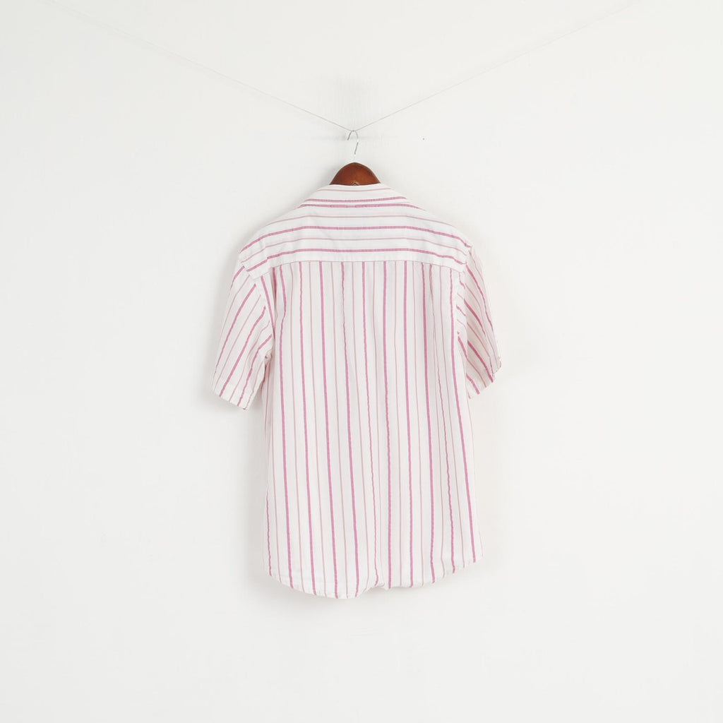 Fila Academy Men XL Casual Shirt White Pink Striped Biella Italy Cotton Top