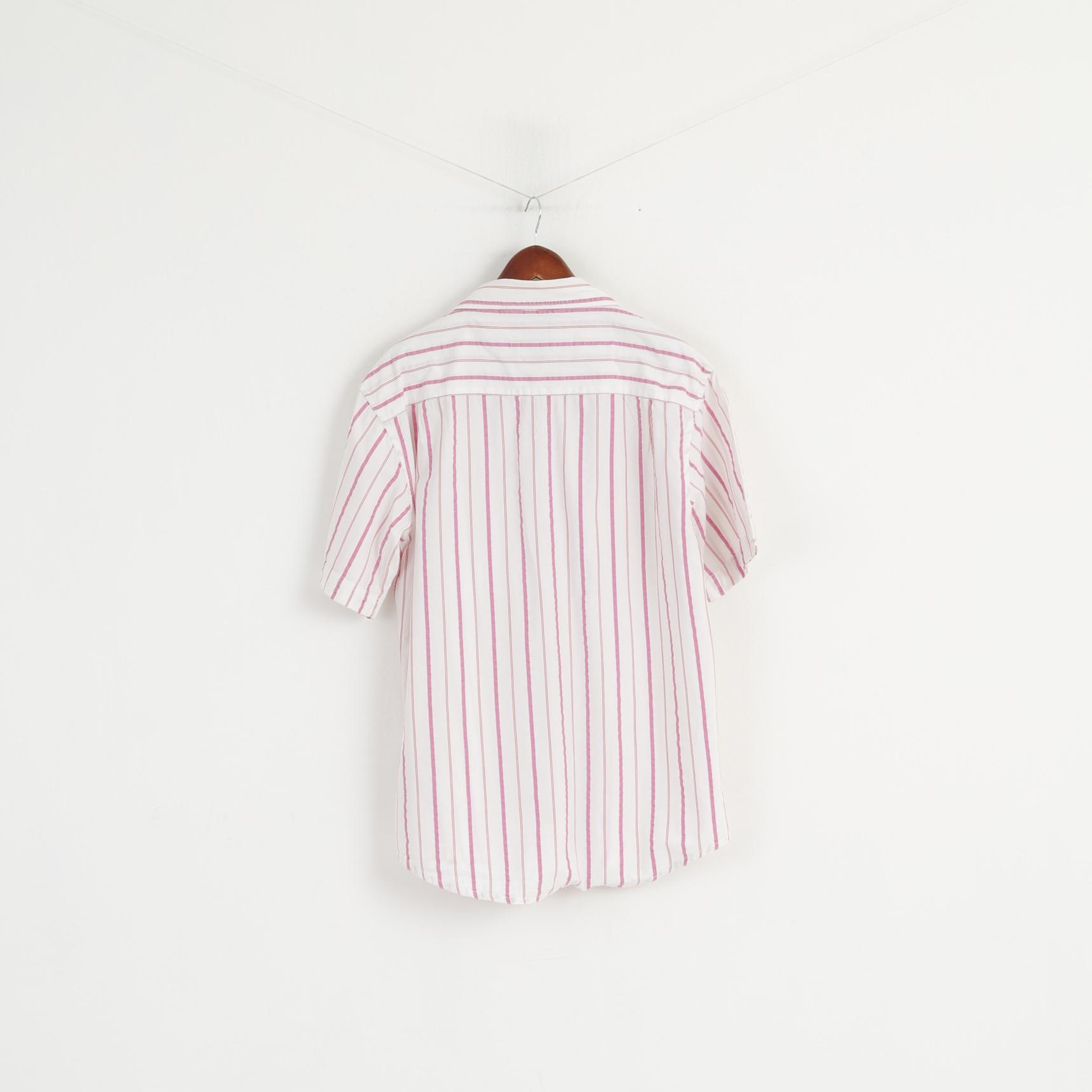 Fila Academy Men XL Casual Shirt White Pink Striped Biella Italy Cotton Top