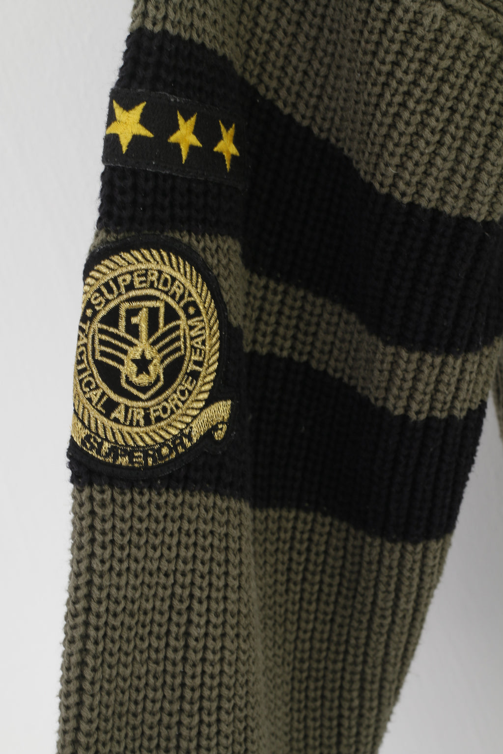 Superdry Air Corp Women 16 XL Jumper Green V Neck Cotton Air Force Embroidered Sweater