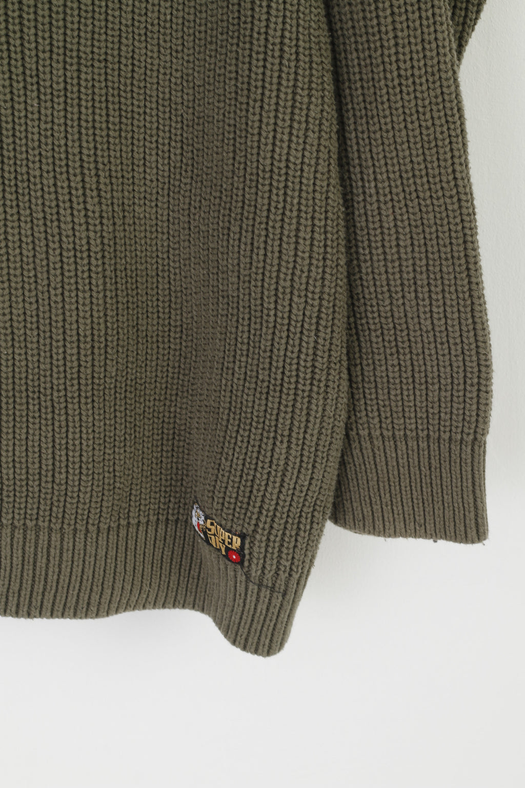 Superdry Air Corp Women 16 XL Jumper Green V Neck Cotton Air Force Embroidered Sweater