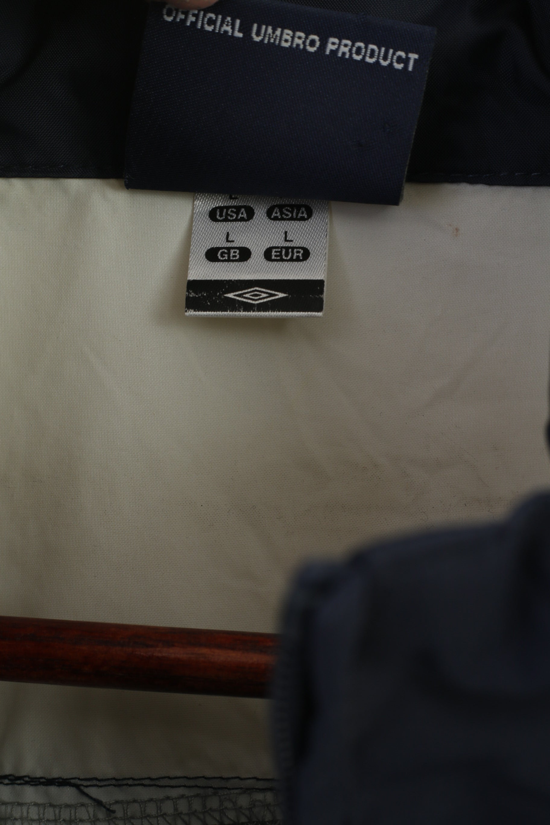 Umbro Men L Jacket Navy Nylon Sportswear England FA Hidden Hood Vintage Top