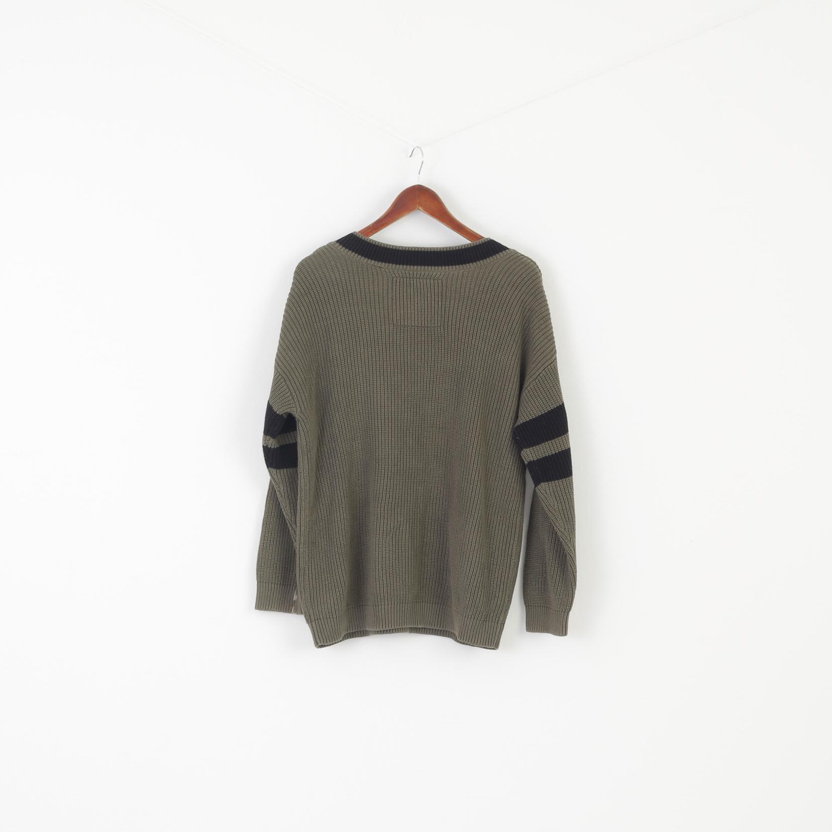 Superdry Air Corp Women 16 XL Jumper Green V Neck Cotton Air Force Embroidered Sweater