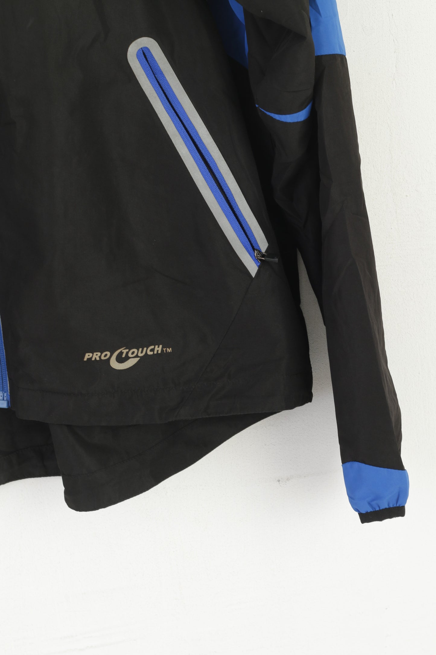 Pro Touch Men L Jacket Black Sportswear Reflective Vintage Zip Up Run Activewear Top