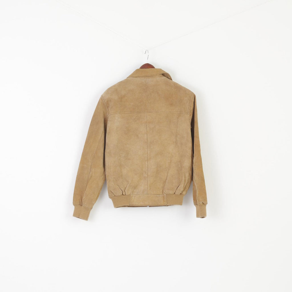 JC Collection Men 36 46 S Jacket Beige Leather Vintage Zip Up Biker Pilot Top