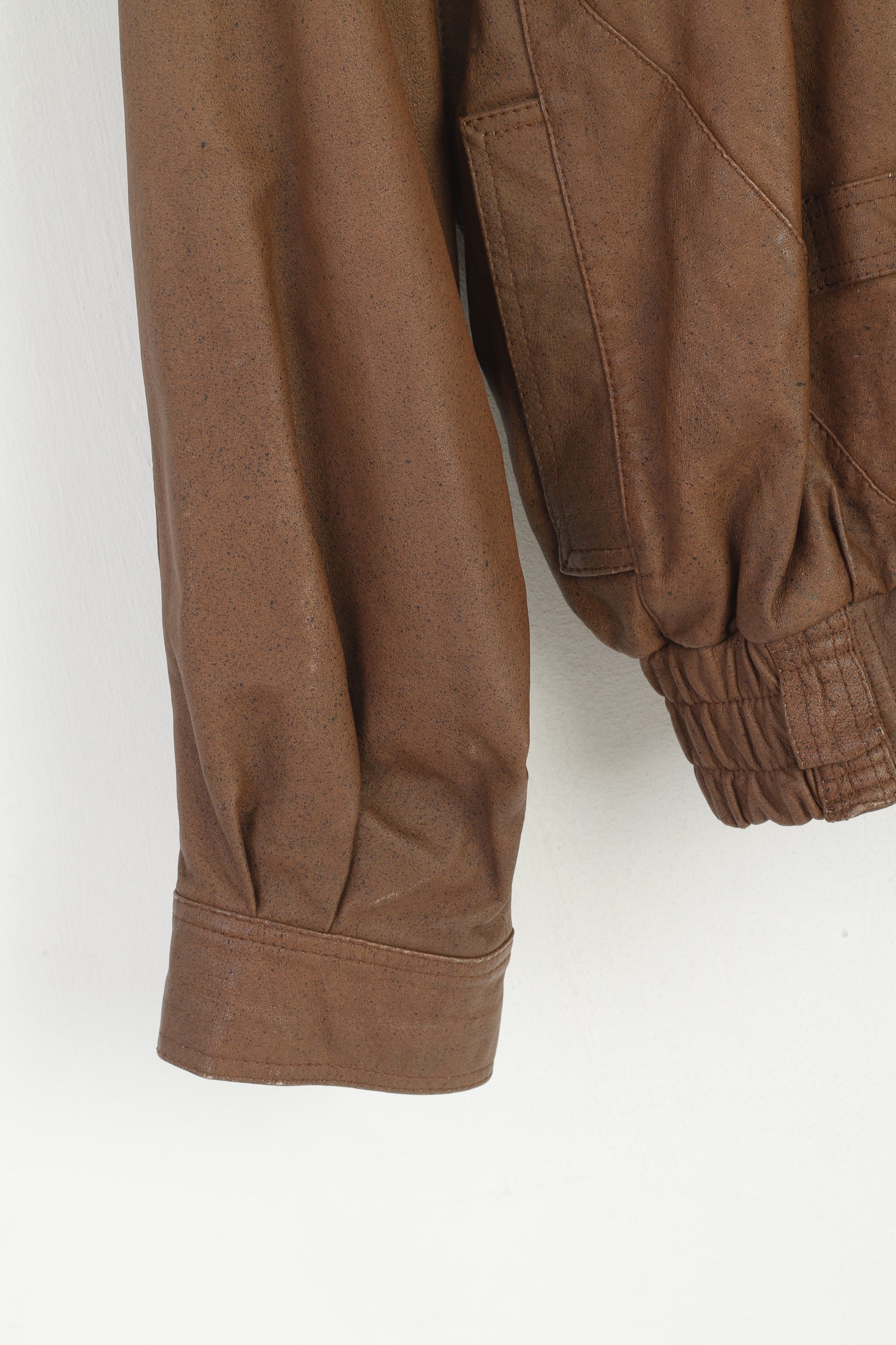 C&A Men 52 L Bomber Jacket Brown Leather Vintage Removable Sleeve Biker Top