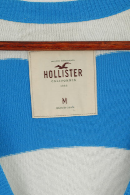 Hollister Women M Sweater Turquoise Striped V Neck Button Front Cardigan