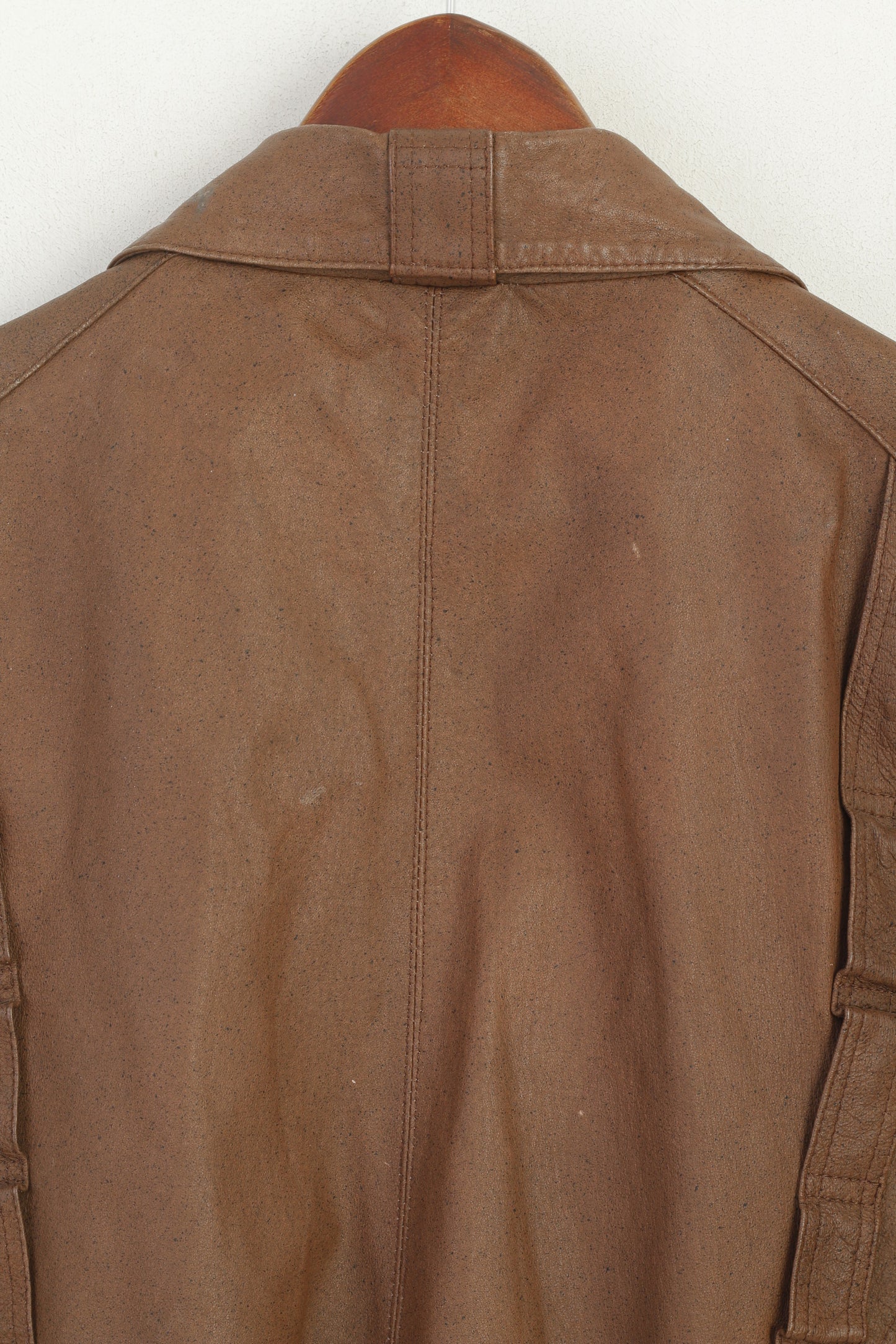 C&A Men 52 L Bomber Jacket Brown Leather Vintage Removable Sleeve Biker Top