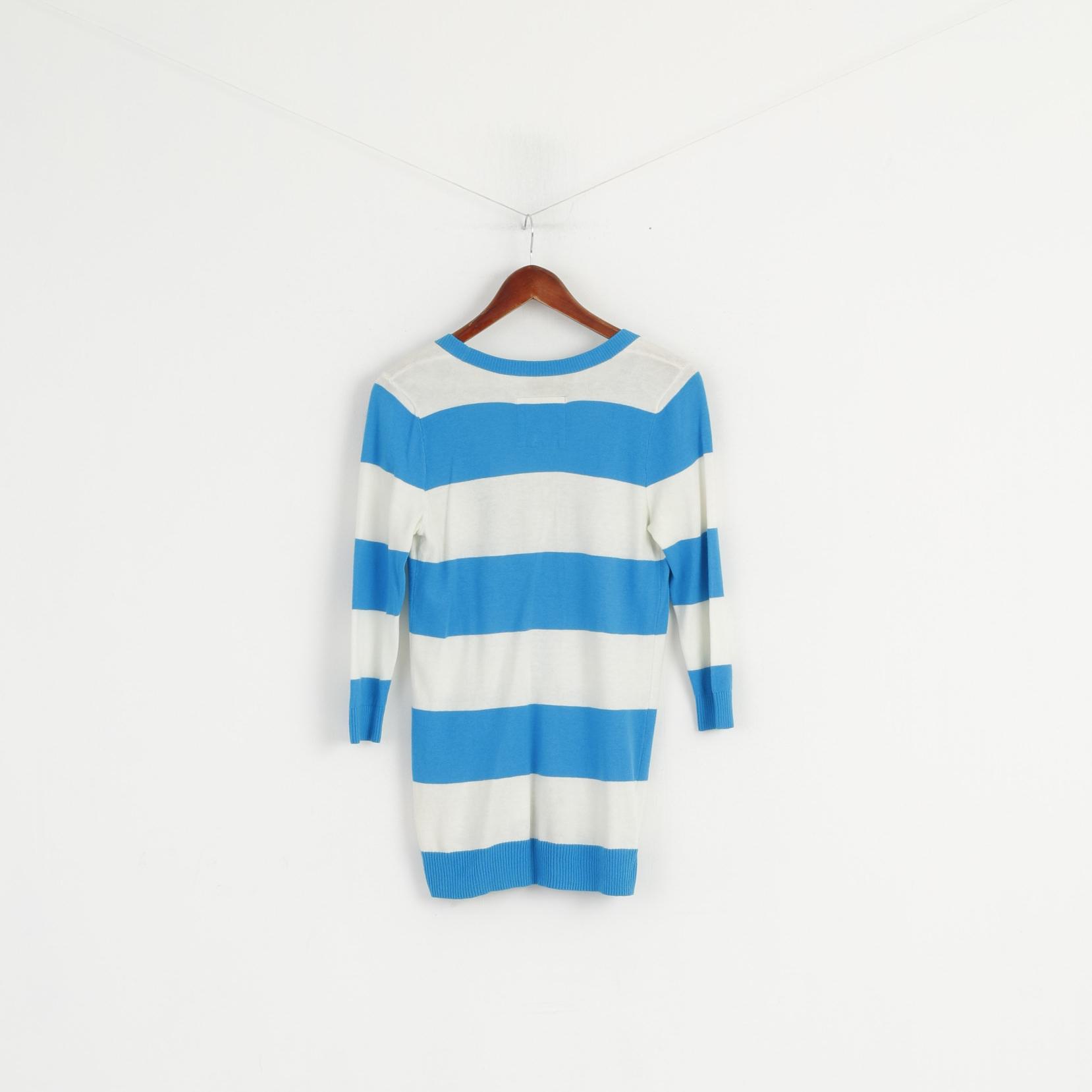 Hollister Femmes M Pull Turquoise Rayé Col V Bouton Avant Cardigan