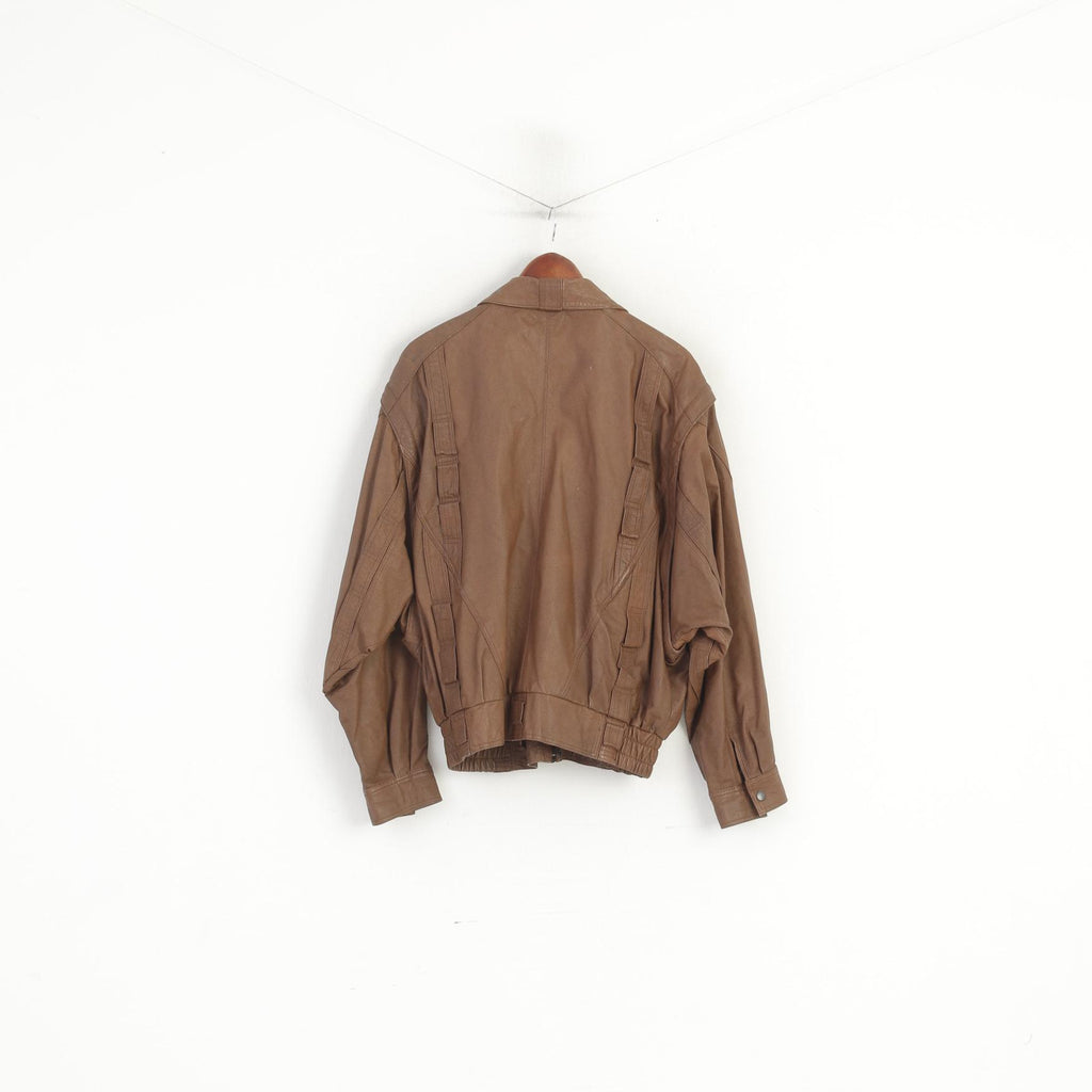 C&A Men 52 L Bomber Jacket Brown Leather Vintage Removable Sleeve Biker Top