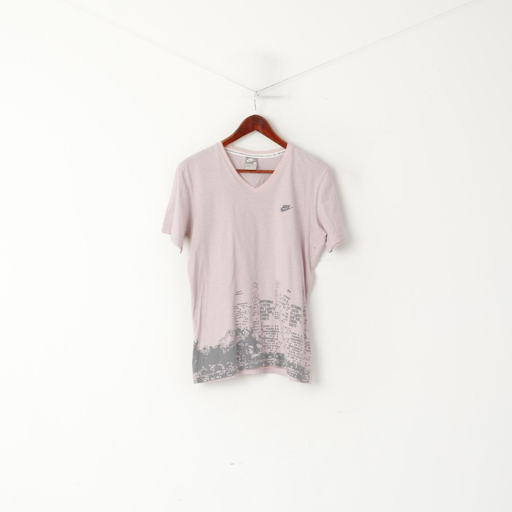 Maglia Nike Uomo M 48/52 Maglia sportiva vestibilità classica in cotone a righe rosa grigio
