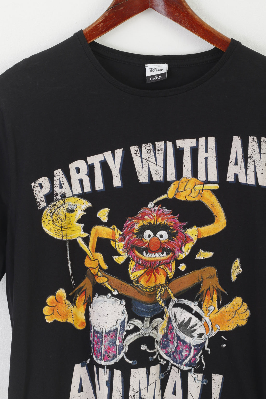 Disney at George Men S Shirt Black Cotton Graphic Party with an Animal Top