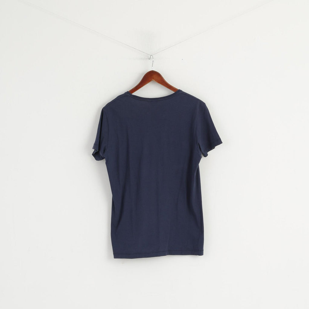Diesel Ind Womens L T-Shirt Crew Neck Graphic Navy Cotton Top