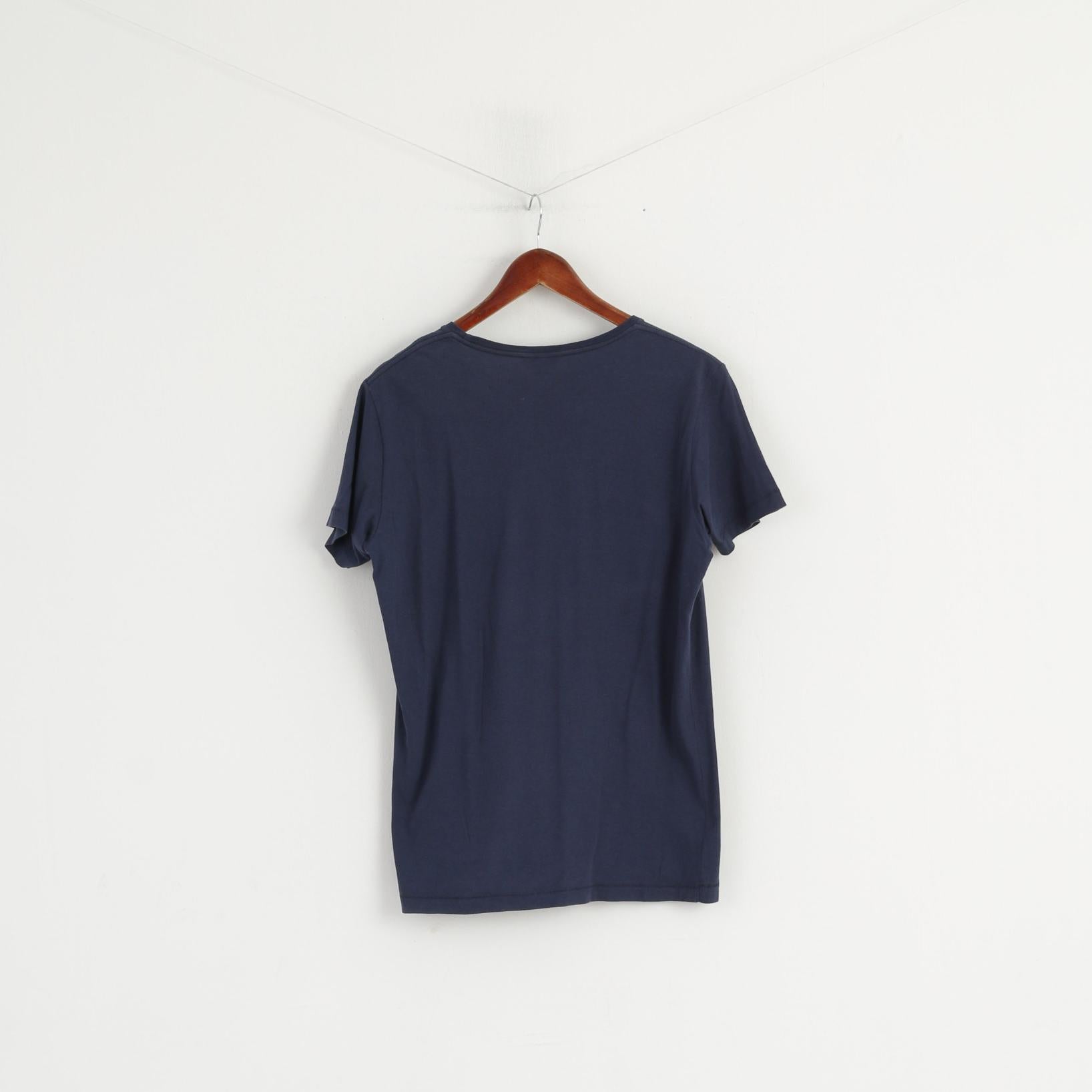 Diesel Ind Womens L T-Shirt Crew Neck Graphic Navy Cotton Top