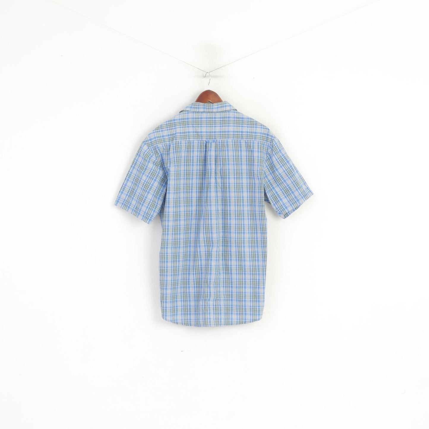 James Pringle Men XL Casual Shirt Blue Check Cotton Blue Short Sleeve Pocket Top