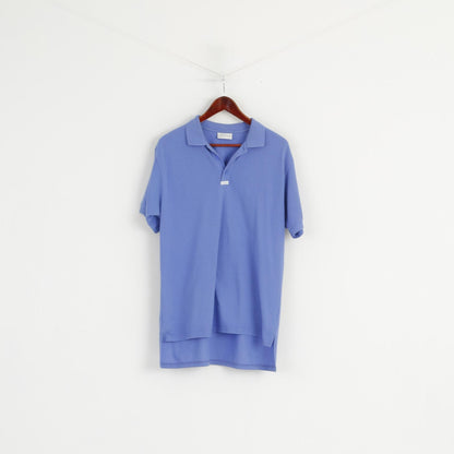 Adidas Men 50 L Polo Shirt Blue Cotton Vintage Short Sleeve Plain Top
