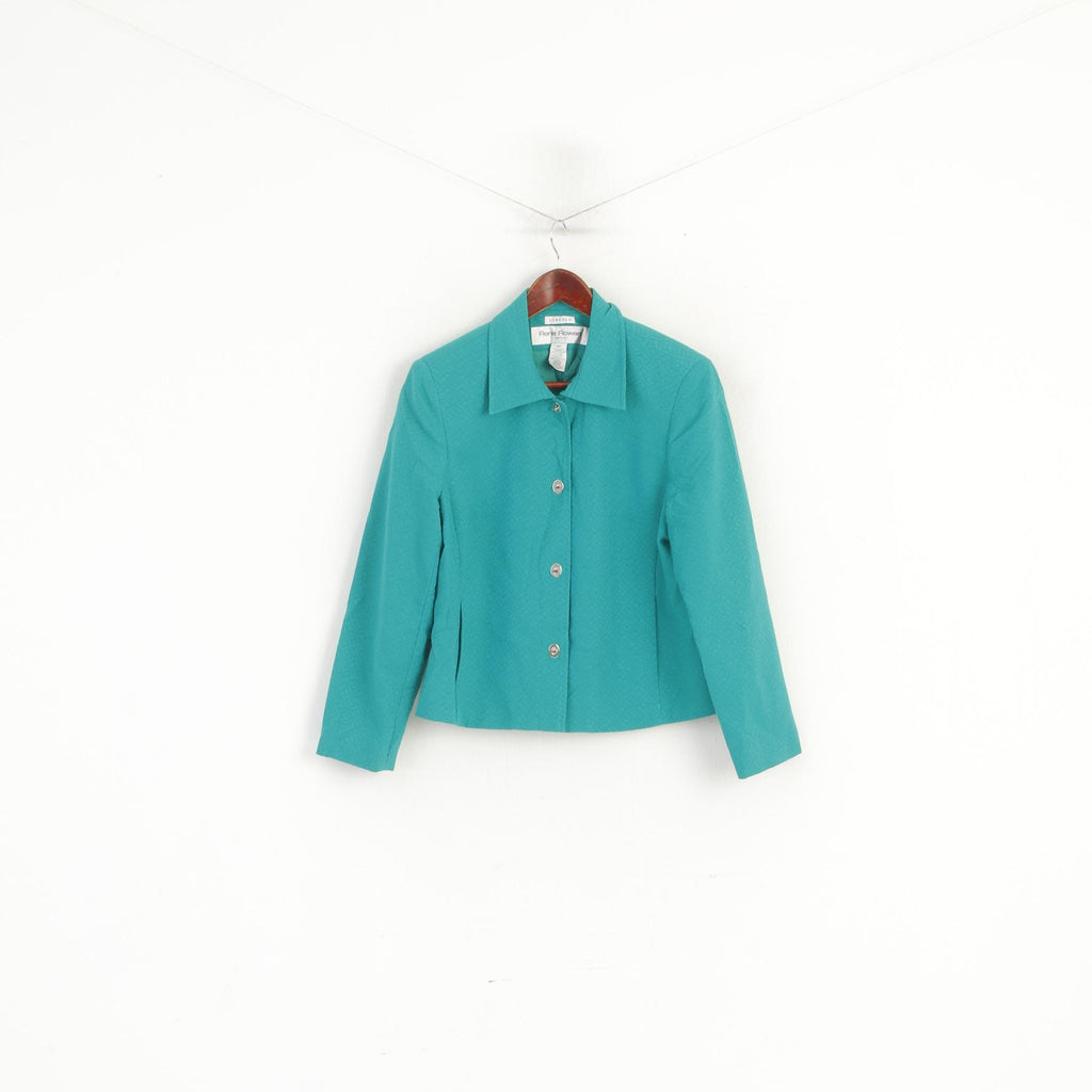 Rena Rowan Donna 14 Petite Blazer Top elasticizzato corto in cotone verde retrò