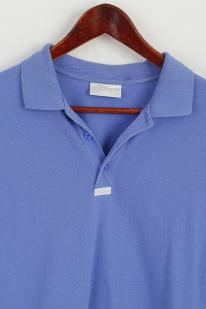 Polo Adidas da uomo 50 L, top tinta unita in cotone blu vintage a maniche corte