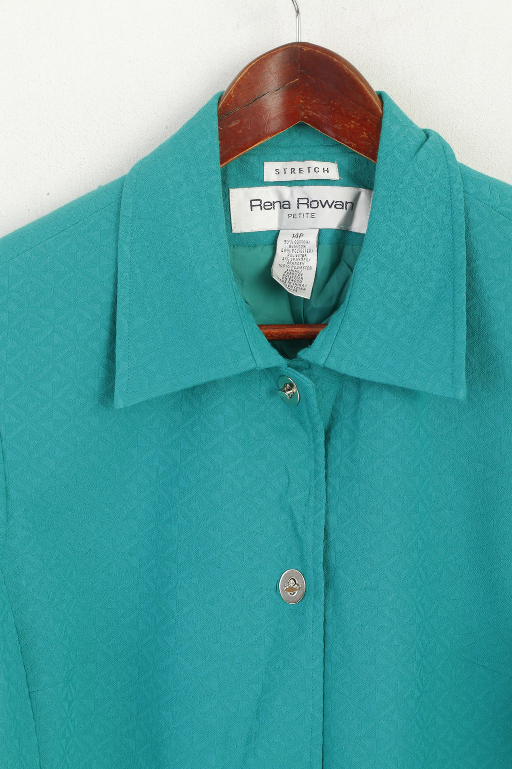 Rena Rowan Donna 14 Petite Blazer Top elasticizzato corto in cotone verde retrò