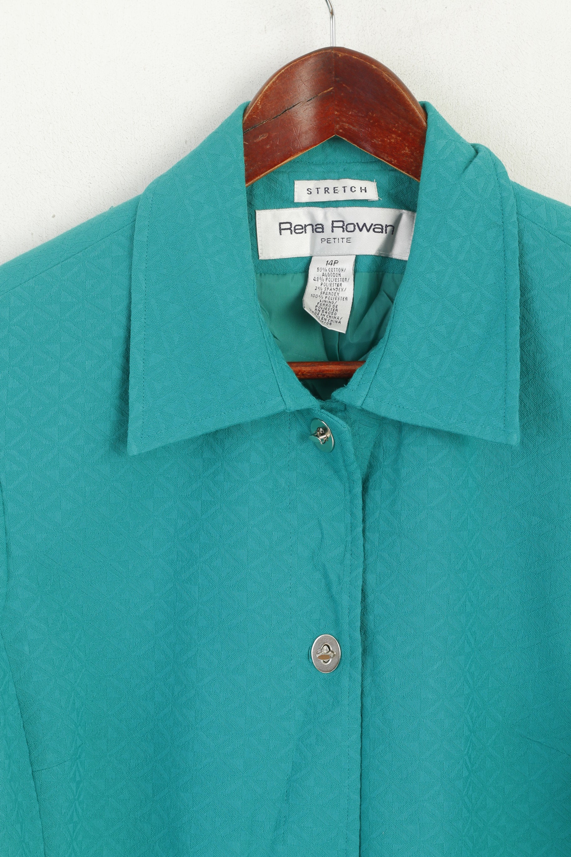 Rena Rowan Women 14 Petite Blazer Green Cotton Retro Cropped Stretch Top