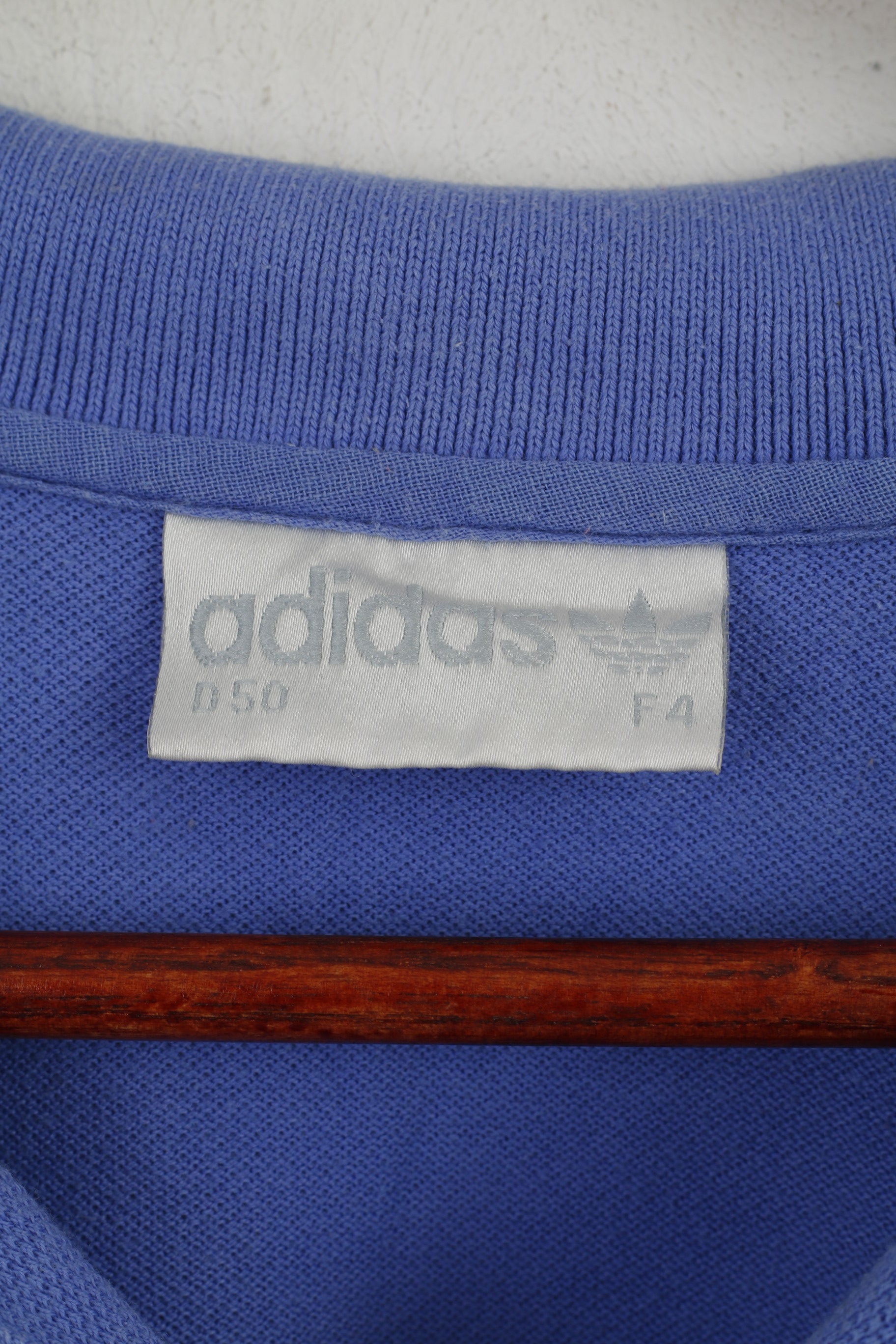 Adidas Homme 50 L Polo Bleu Coton Vintage Manches Courtes Haut Uni